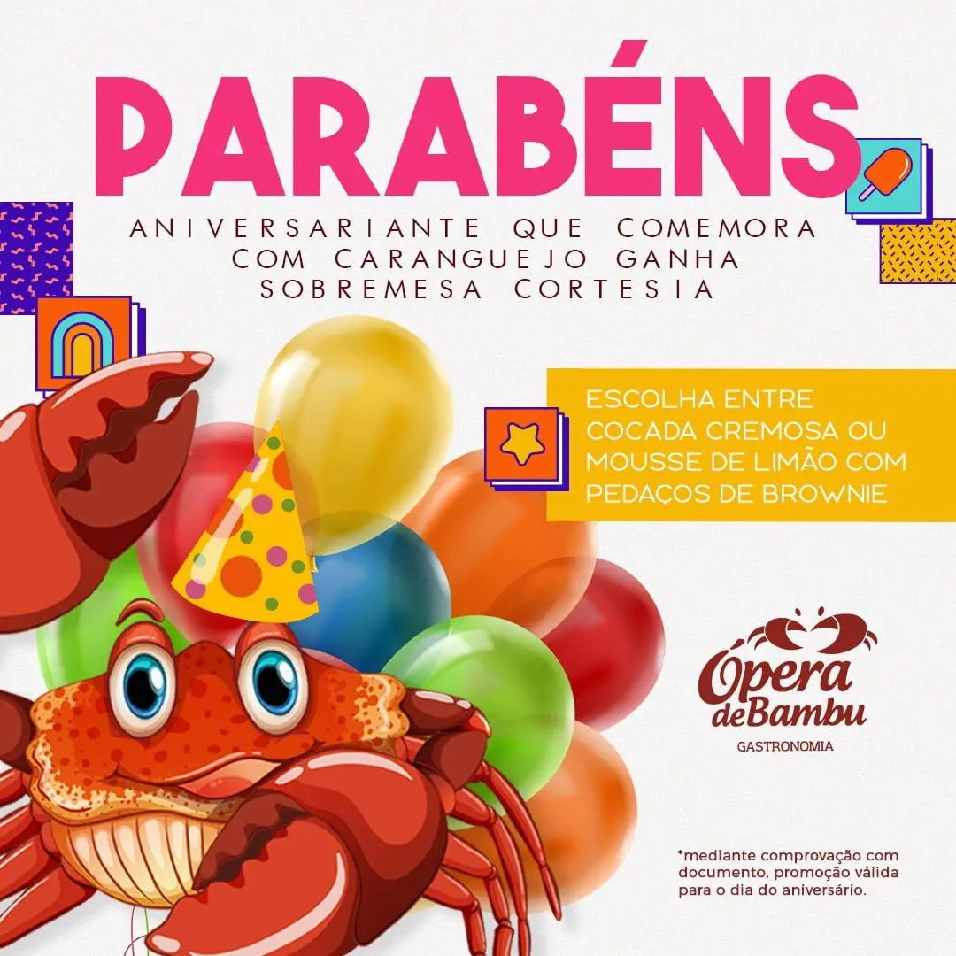 Comer caranguejo e comemorar o seu aniversário